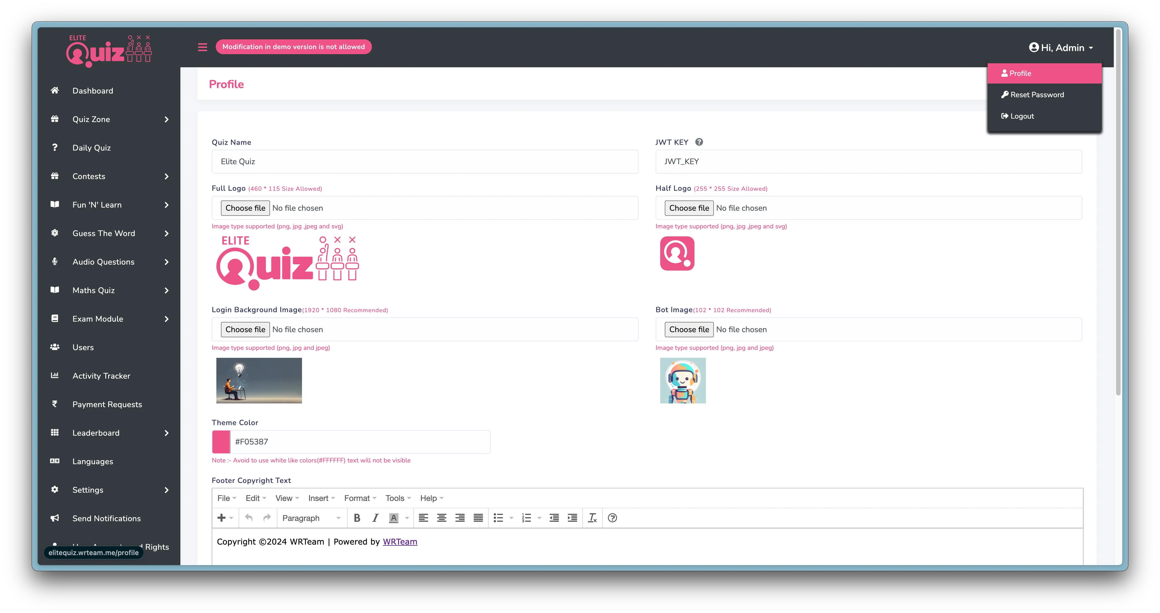Profile Settings
