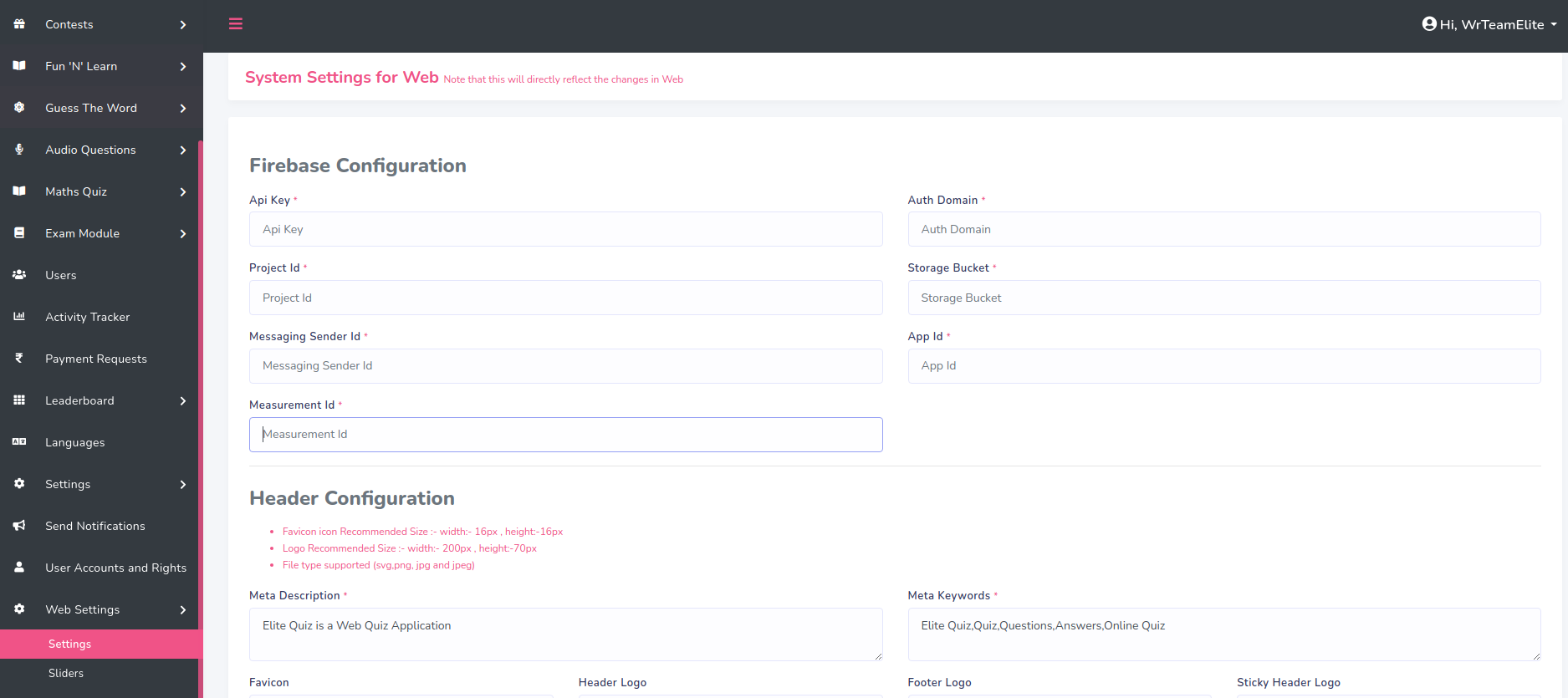 Web Settings